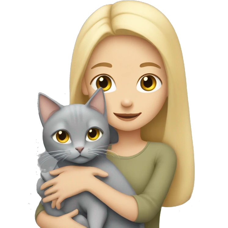 blond girl cuddling a grey cat and a beige cat  emoji