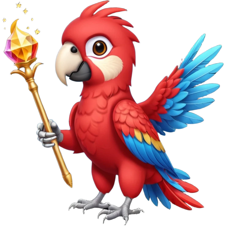 A red parrot with a magic wand emoji