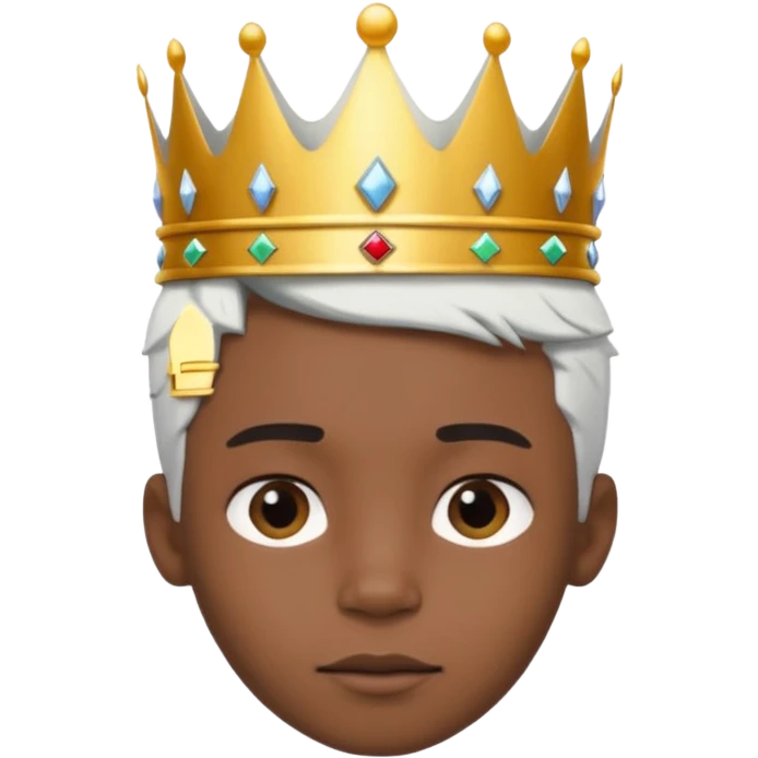 Royal black Kid boy with crown head 3d only face half rotate white hair emoji