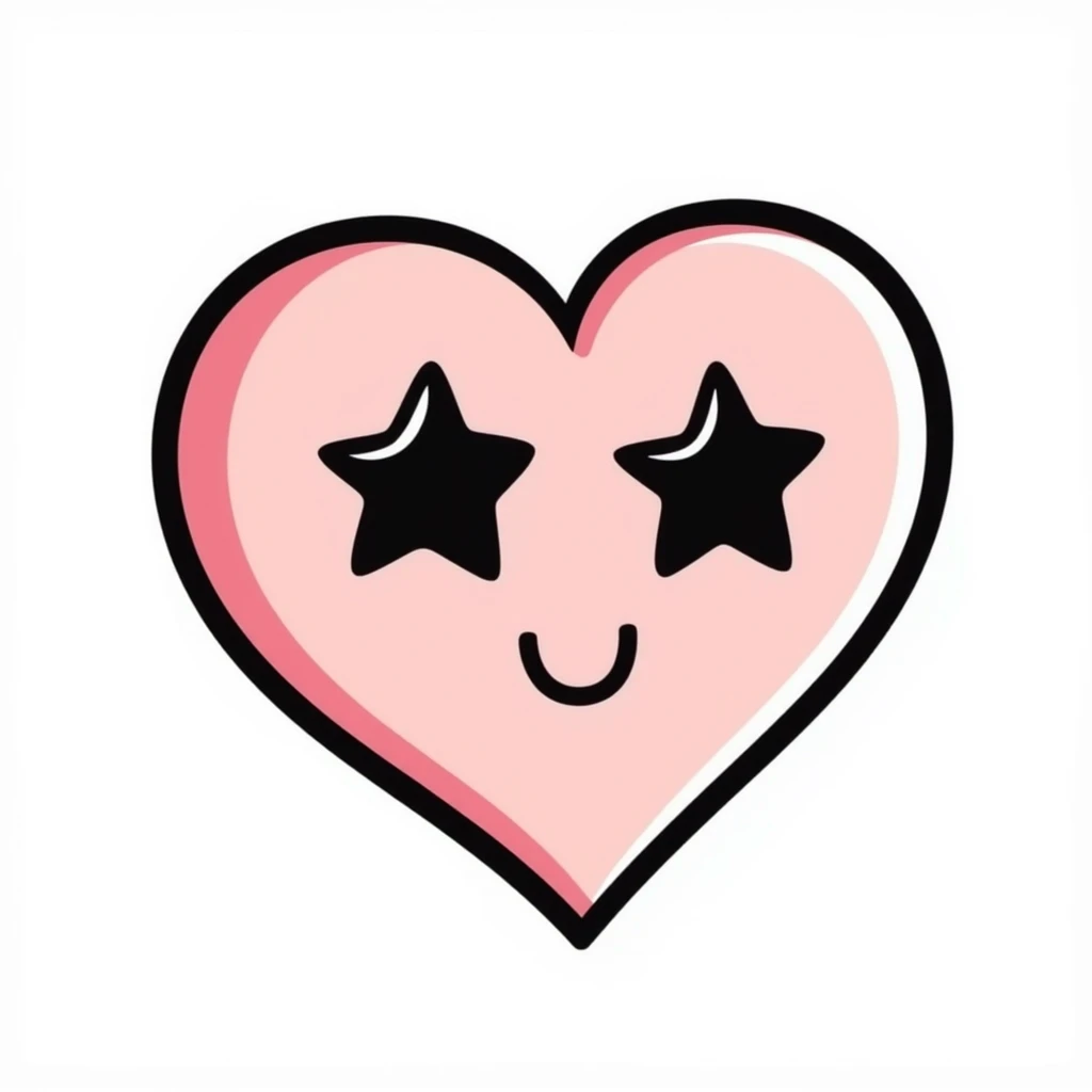 funny children's doodle of a heart with star-shaped eyes, pastel colors emoji