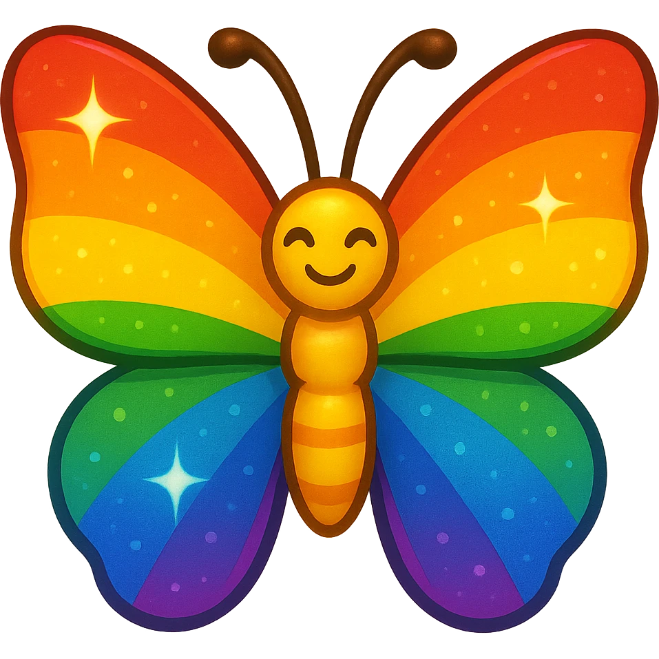 gay pride emoji, rainbow butterfly with vibrant wings, colorful and bright emoji