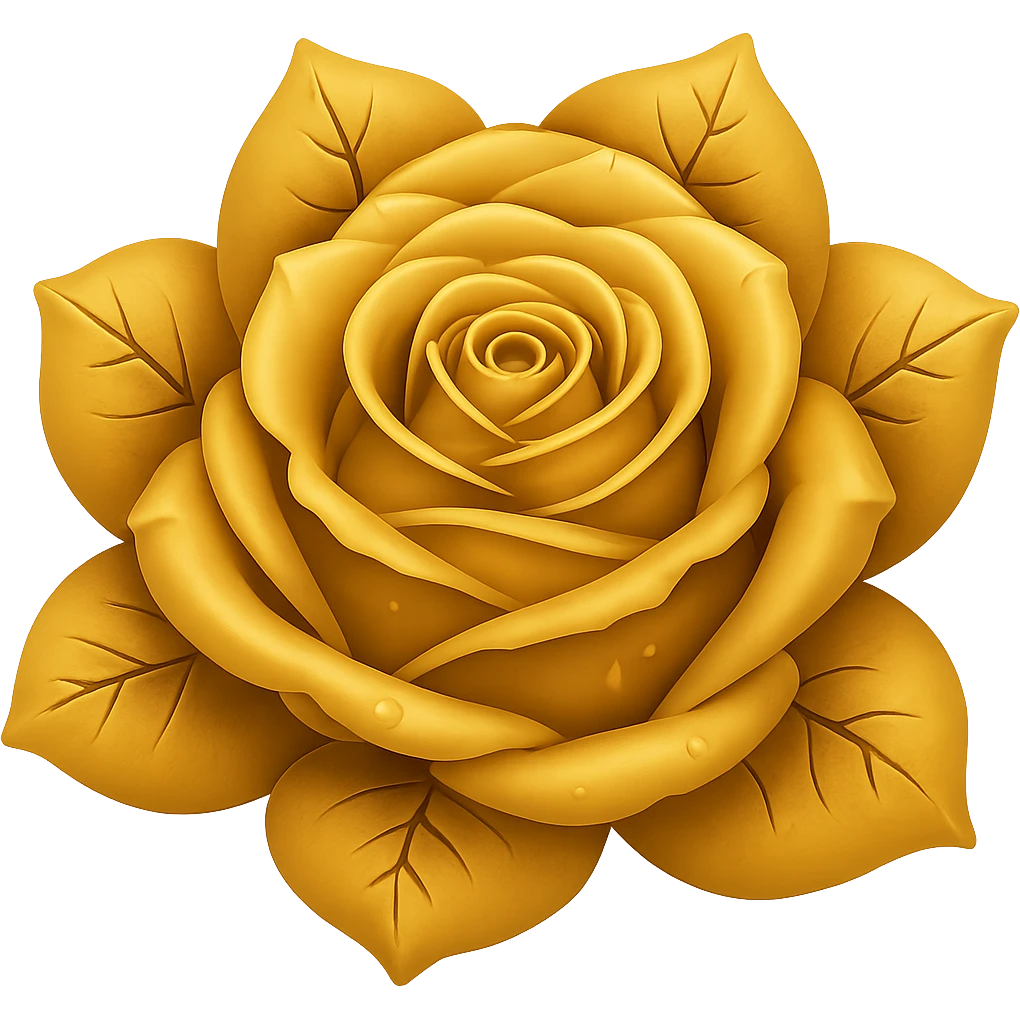 Make the blue icy rose look gold in the style of an emoji, with no background. emoji