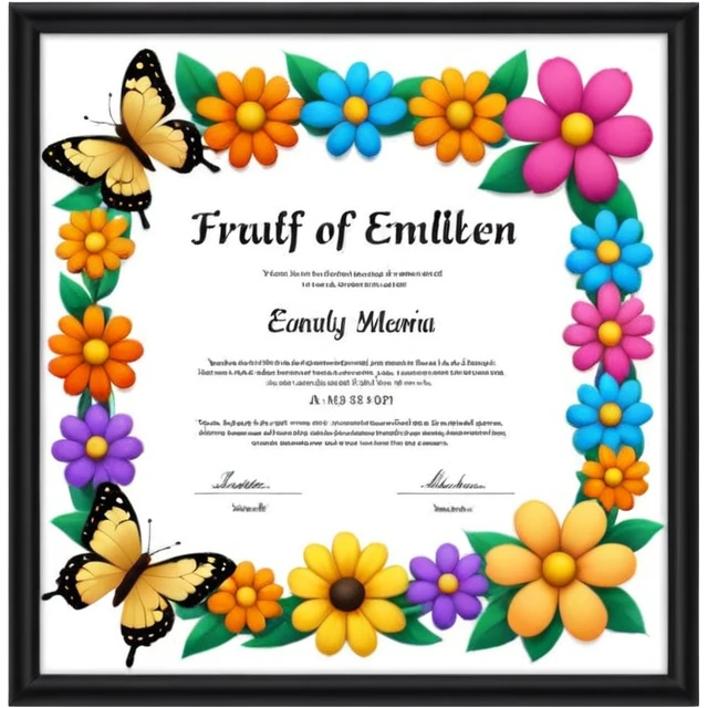 flowers butterflies frame certificates for kids emoji
