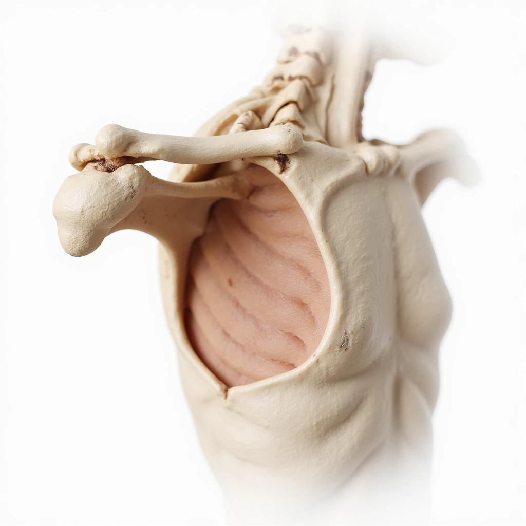 realistic winged scapula pathology, isolated on white background, posterior view, showing scapula protrusion clearly emoji