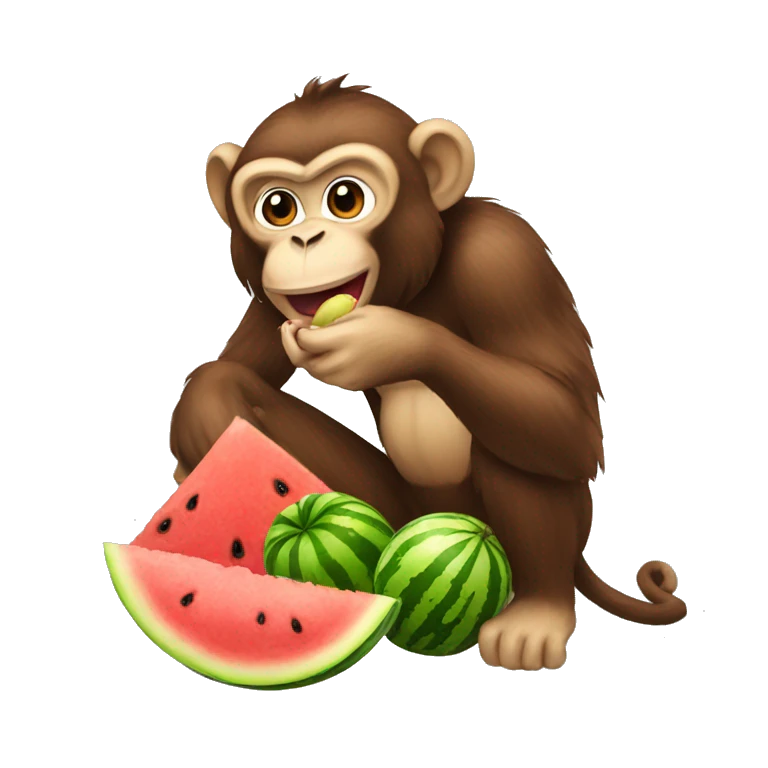 Monkey eating watermelon and chicken emoji