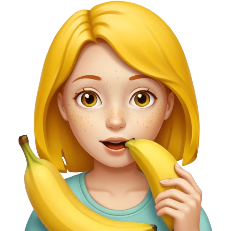 girl eating banana with freckles emoji