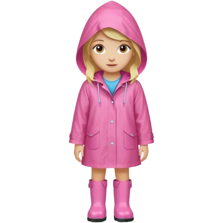 Blond girl with pink raincoat and hood and boots emoji