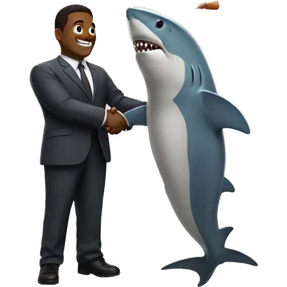 Shark shake hands with pizza emoji