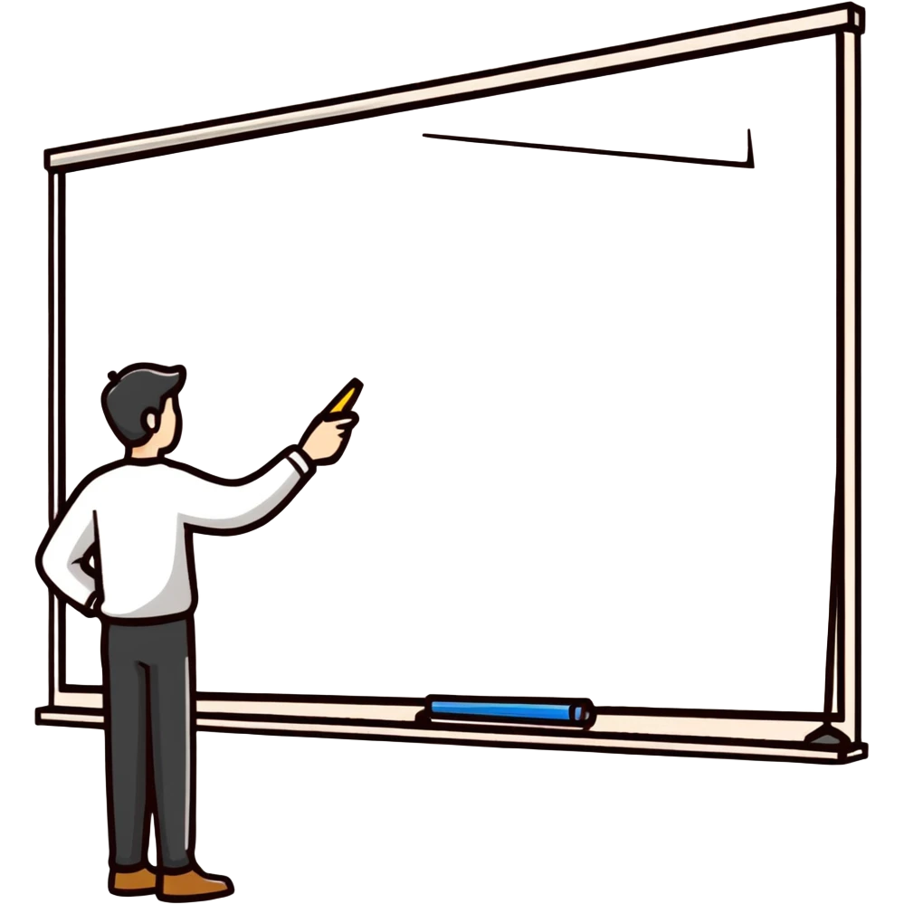 man pointing with a stick at the white board emoji