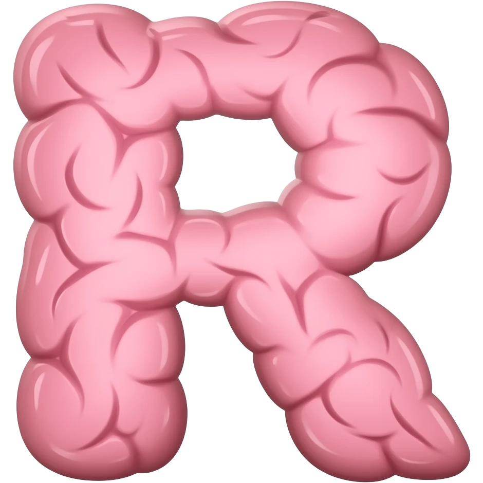 brain shaped letter R, 3D cartoon, pink color, white background emoji