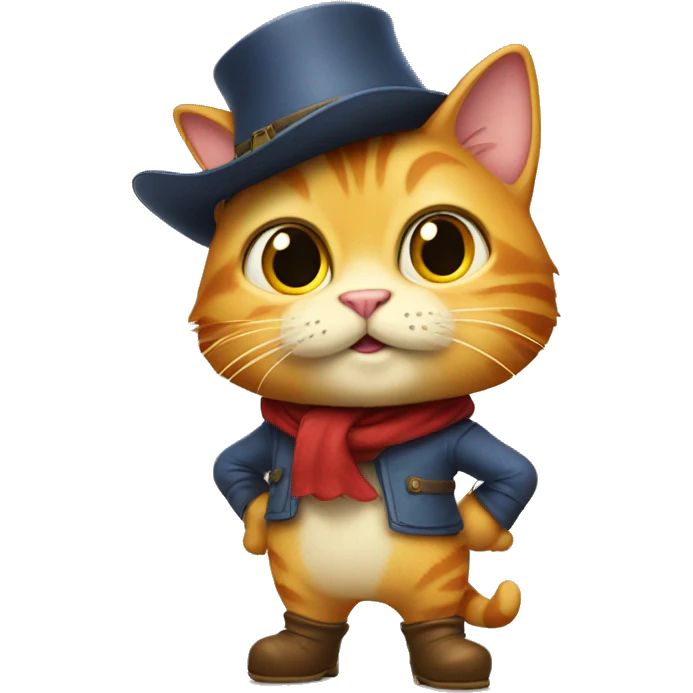 Puss in Boots standing in two legs wearing cap and boots emoji