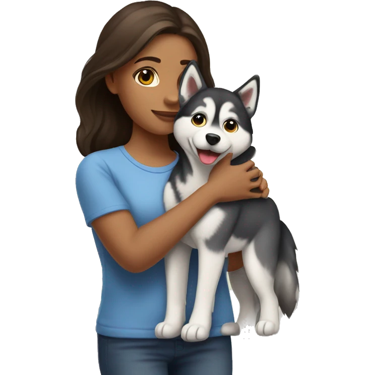 Girl with brunette hair hugs Breed of husky emoji