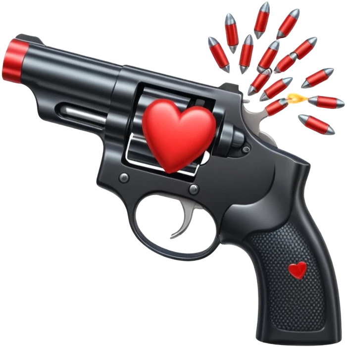 Black hand gun shooting a heart bullets out of the tip  emoji