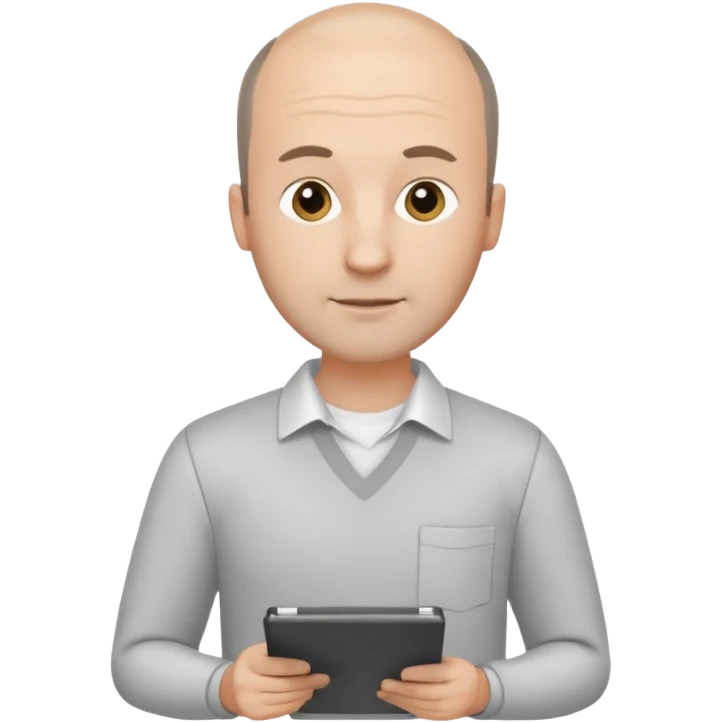 man mid 30's shirt and trousers balding hairline standing holding a clipboard emoji
