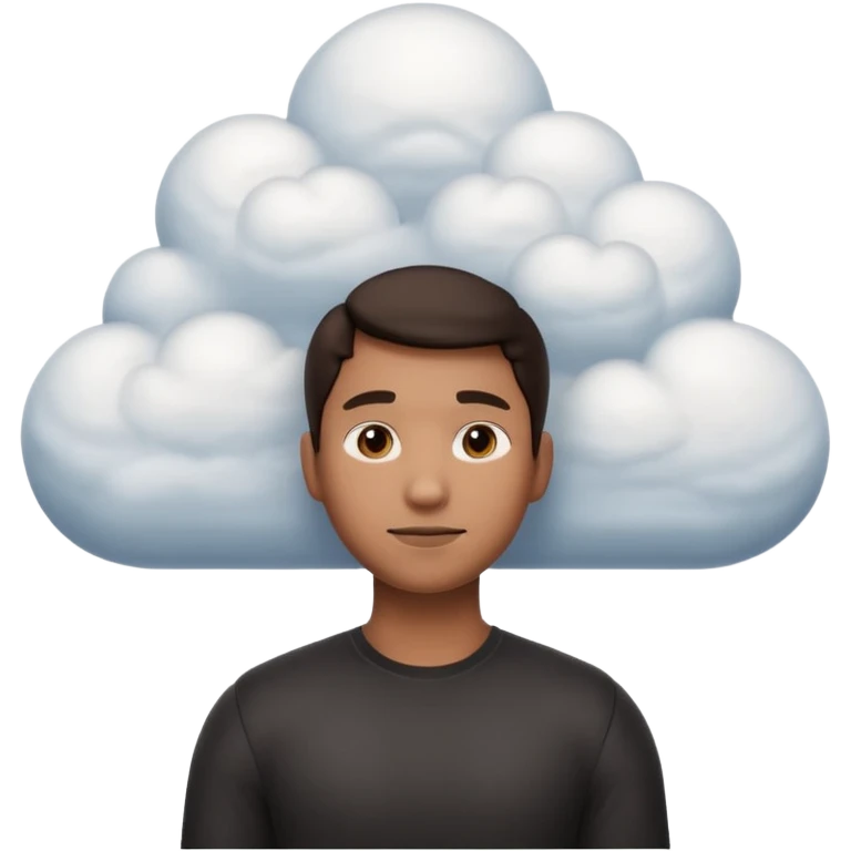 front view of a person from shoulders up, fully composed of volumetric clouds, apple emoji style emoji
