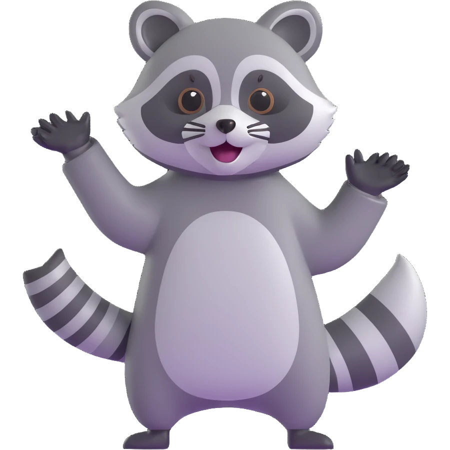 raccoon waving enthusiastically emoji