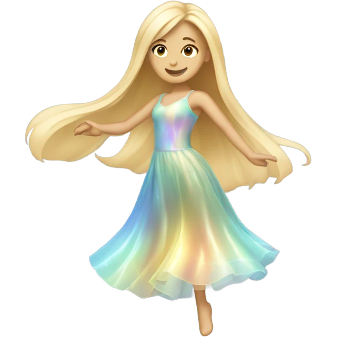 Dancing blonde girl long hair in an iridescent dress emoji