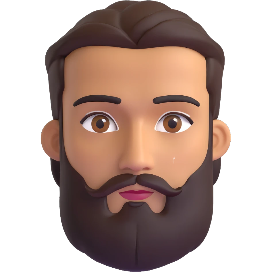 man with medium beard, connected eyebrows, olive tan skin, and brown eyes emoji