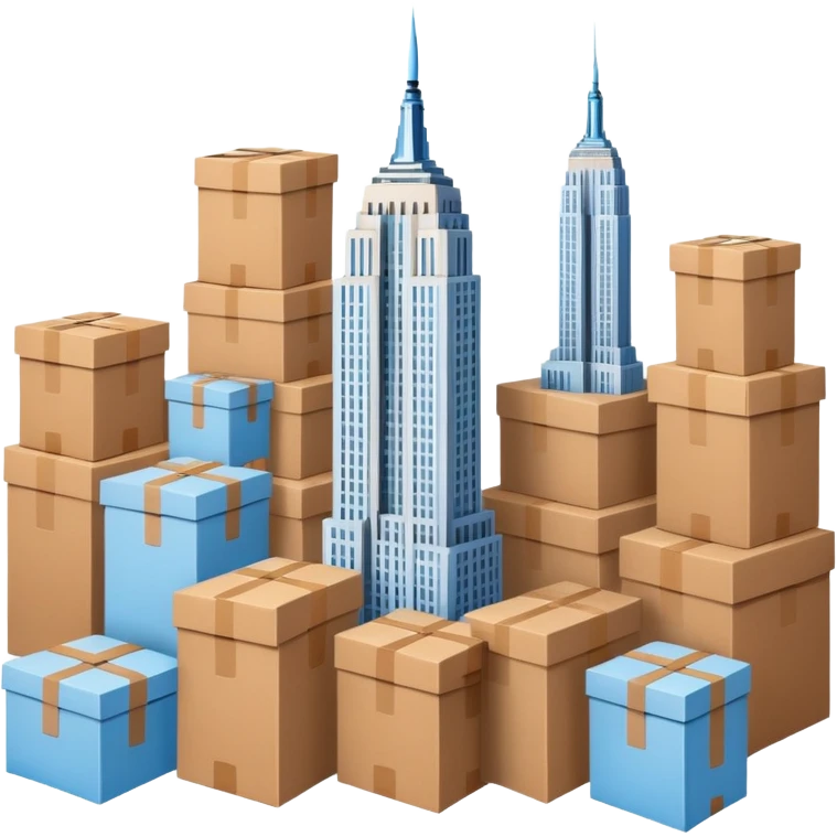 Empire State Building light blue with plain brown cardboard boxes emoji