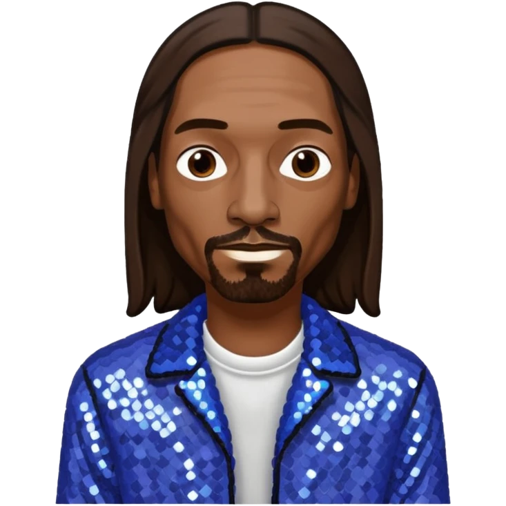 Snoop Dogg with long dark brown hair, periwinkle sequin outfit emoji