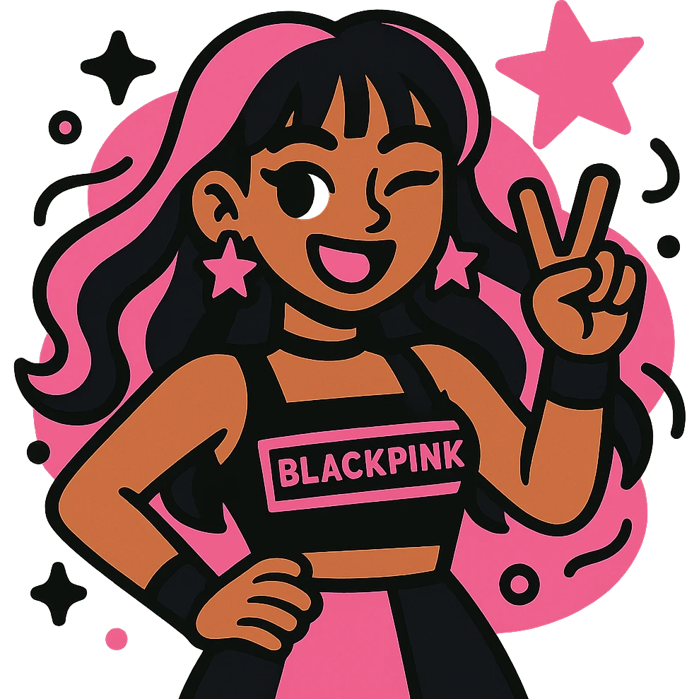 Blackpink inspired icon, pink and black, energetic and fun, Vibrant Toon style emoji