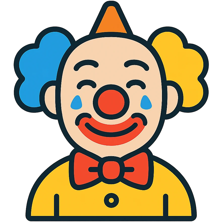 A circus clown with colorful hair, big red nose, and painted face emoji