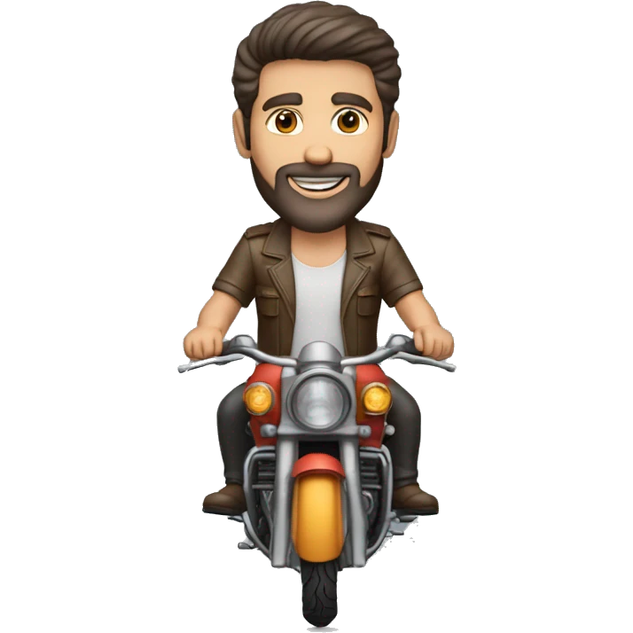 motociclista homem 40 anos, sem barba, meio gordinho, fazendo joia em cima de uma moto emoji
