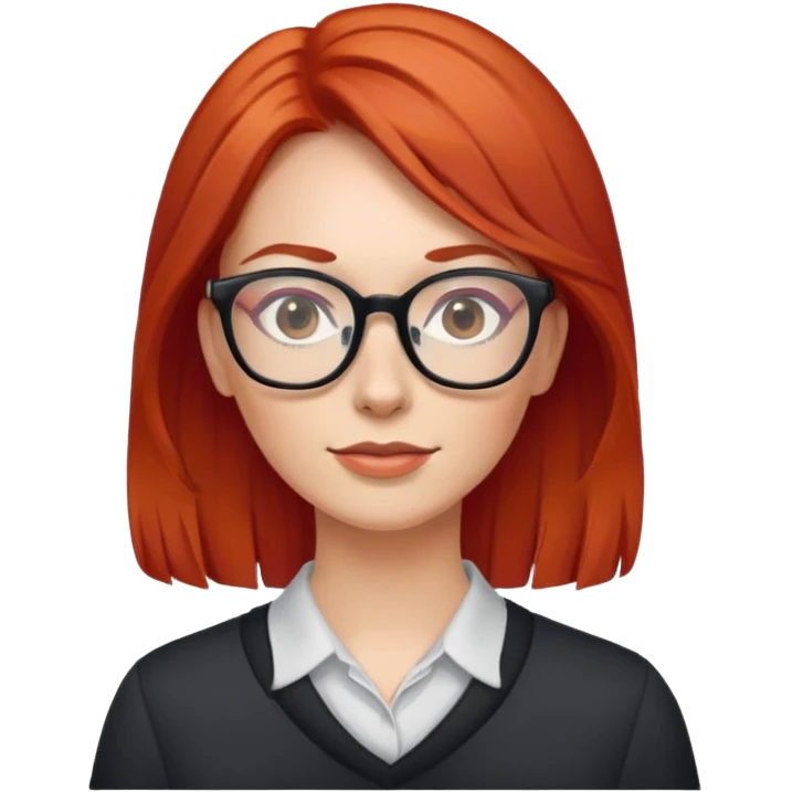 Woman with red hair wearing glasses emoji