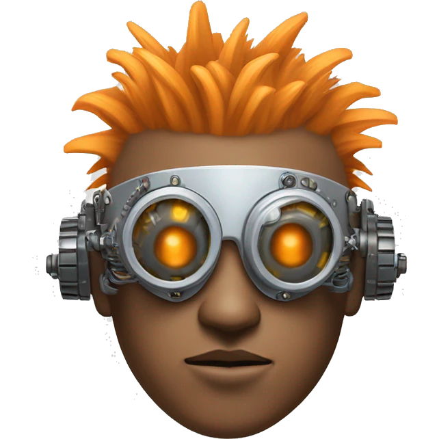 Light orange Mohawk hair male cyborg head with silver steampunk goggles and circuits emoji