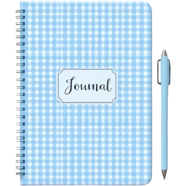 Cute  journal cover, pastel blue gingham pattern
Handwritten feminine typography, soft aesthetic, cozy girl vibe
Clean product mockup, minimal shadows, lifestyle stationery style emoji