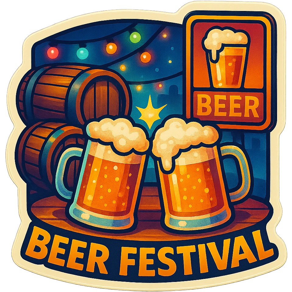 A beer festival scene with a vintage setting and bright colors emoji