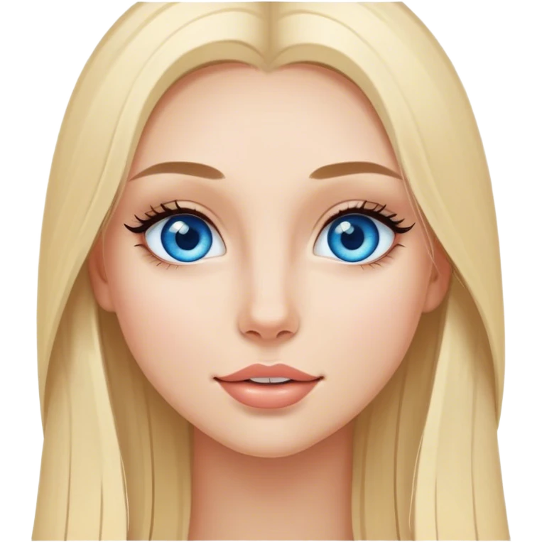 A girl with lash extantions, blue eyes, long blond strait hair, with dimples at corners of mouth emoji