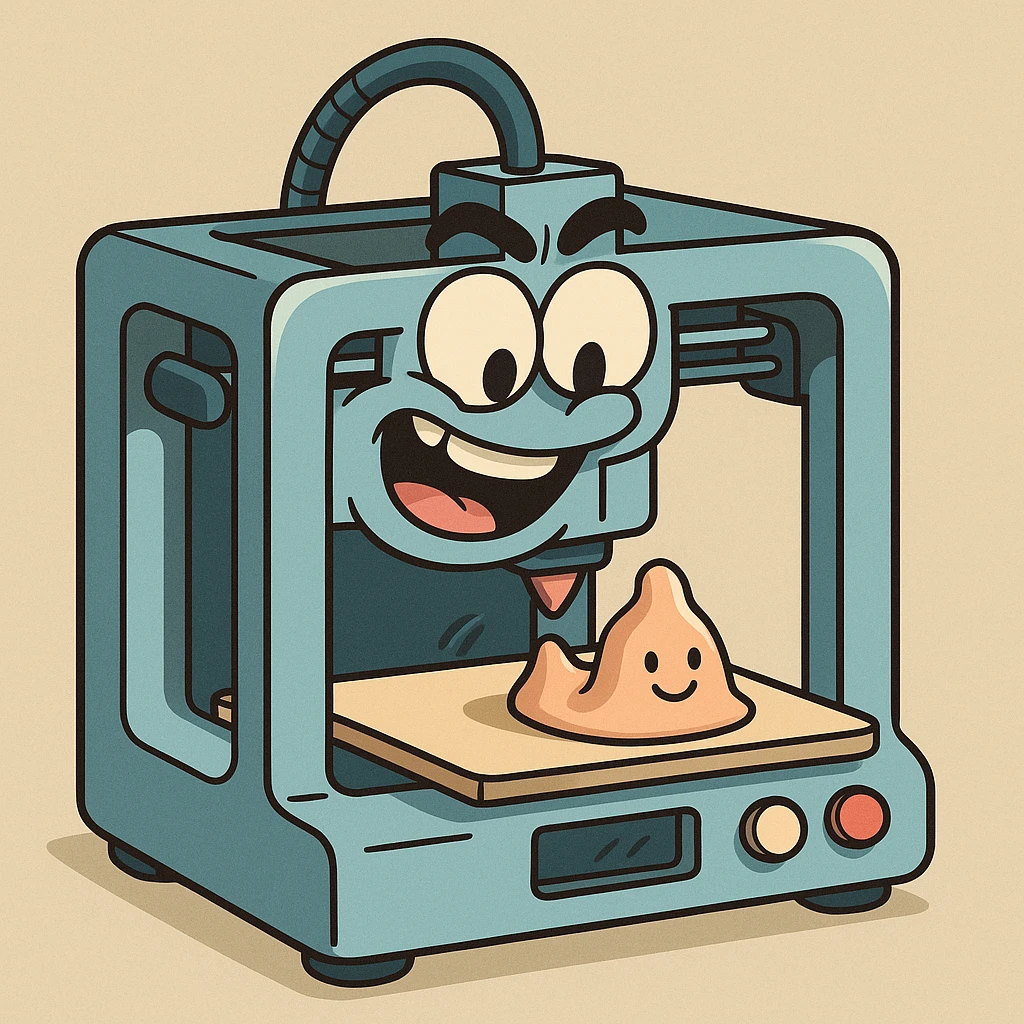 cartoon style 3D printer with playful and exaggerated features emoji