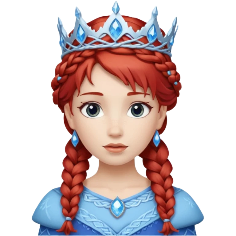 braided hair ice princess with blue crown, red hair emoji