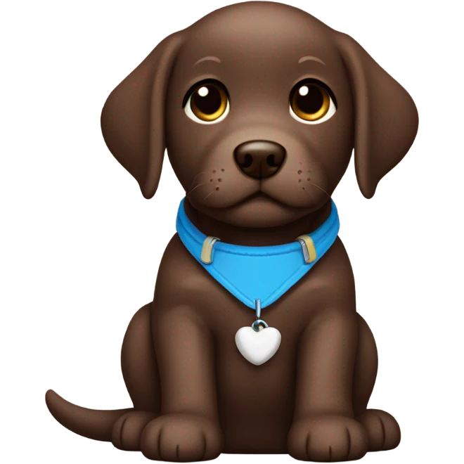 Chocolate labrador adorable little puppy with small white fur on chest and cute blue collar emoji