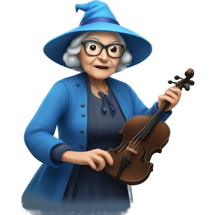 smart granny witch with glasses and blue hat directing orchestra emoji
