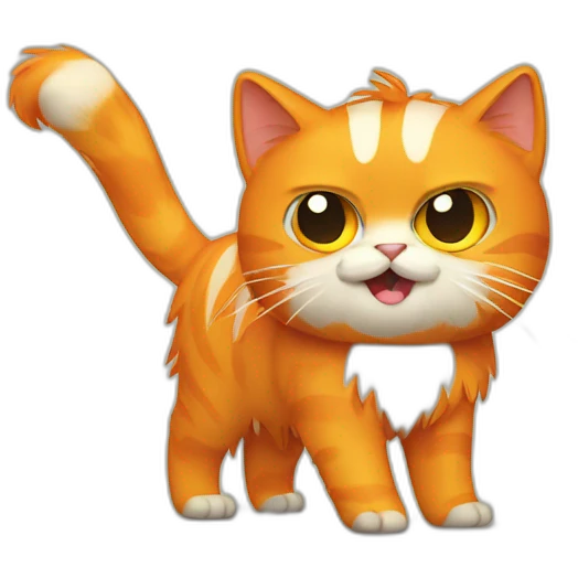 angry orange hairy cat full body with long tail emoji