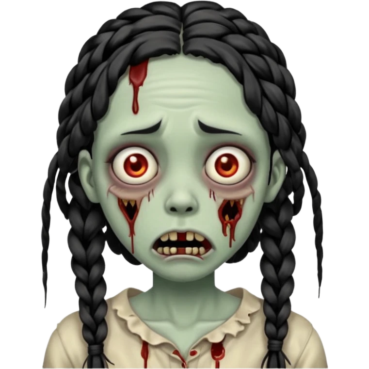 make a zombie with a droopy mouth girl with black knotless braids  emoji