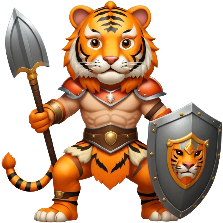 Tiger gladiator with helmet and shield emoji