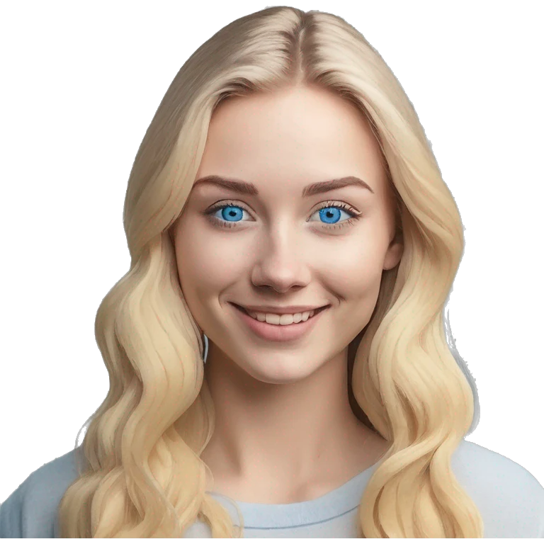 young pretty blond woman with blue eyes emoji