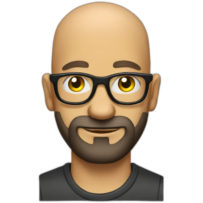 Tattooed bald man with beard and glasses like the Simpsons emoji