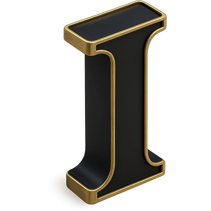 Create the letter I in the 3D Black style, matching the bold, clear, gold-edged look of the reference letter A. emoji
