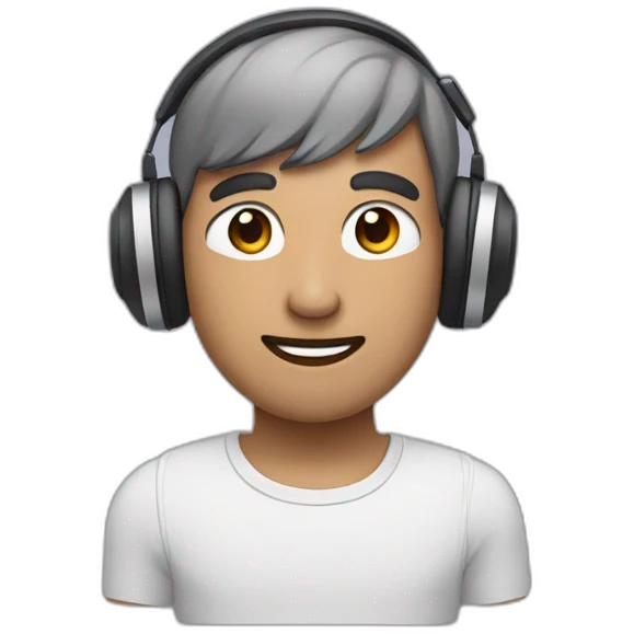 human with a raccoon face and with airpods in his ears and a computer emoji