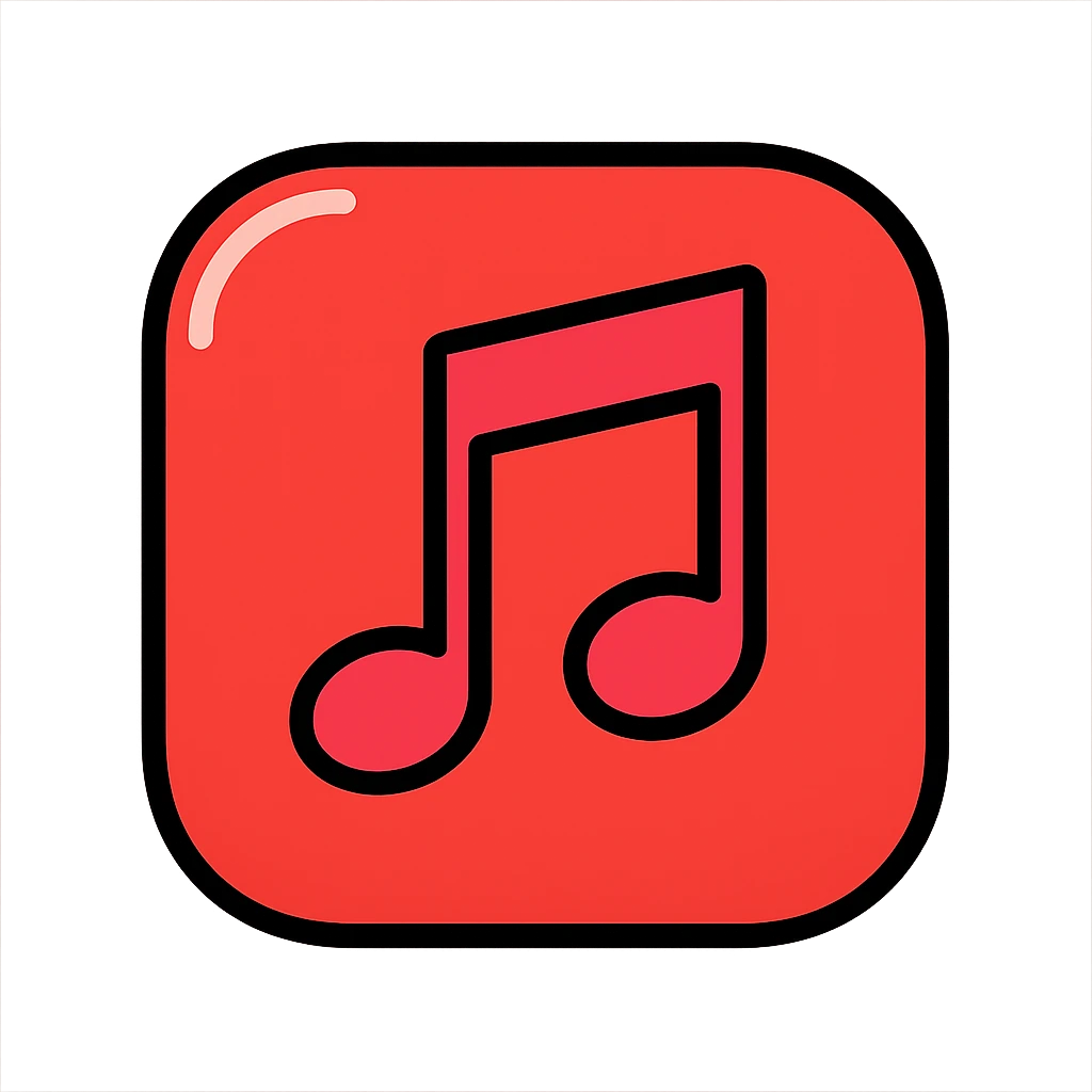 red music note app icon, glossy red, music note, subtle shadow emoji