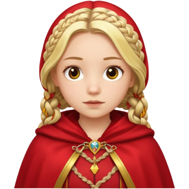 blonde braids hair kid girl, white skin, wear red cloak emoji