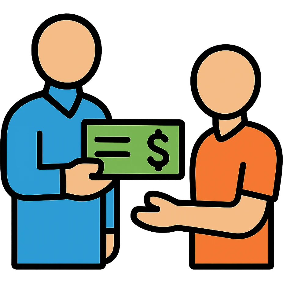 Employer handing paycheck to employee emoji
