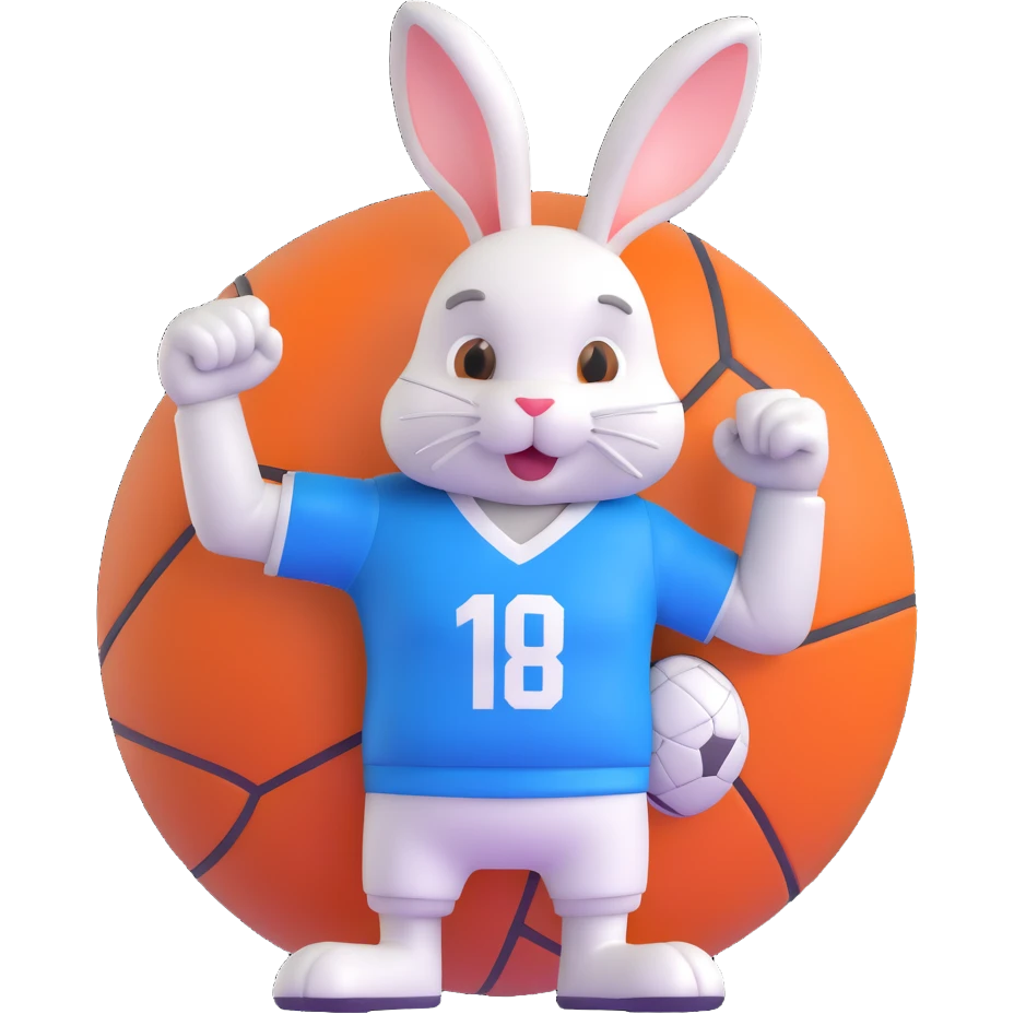 bunny mascot wearing a blue football jersey, flexing emoji
