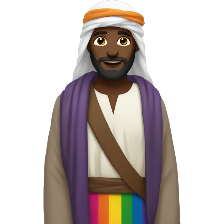 a LGBTQ, dark skin jesus with a turban, muslim style for LGBTQ pride month emoji