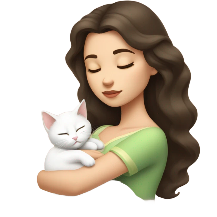 brunette Sleeping beauty girl with white kitty emoji