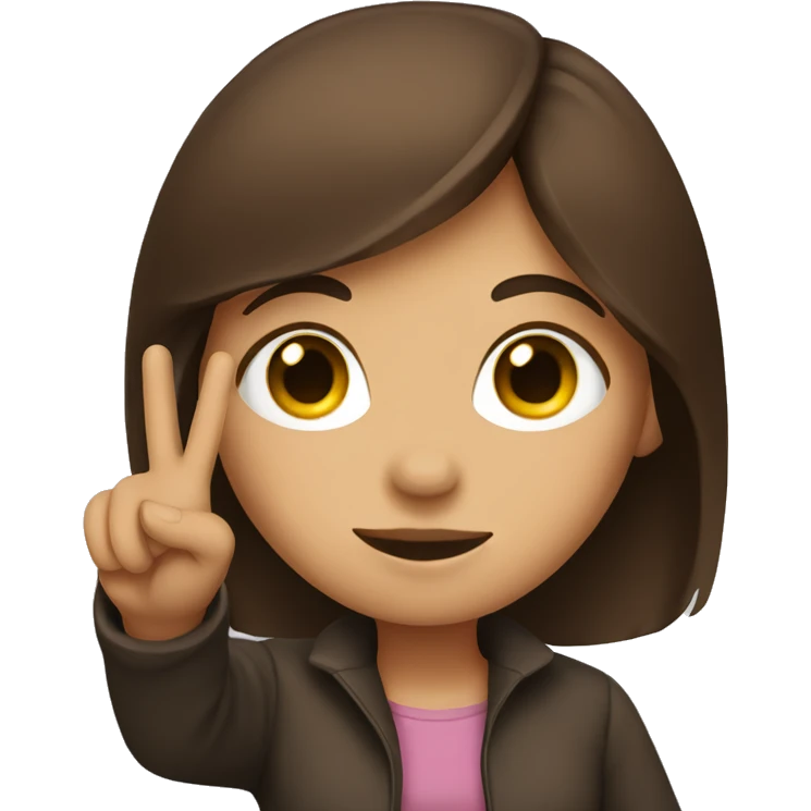 brunette haired girl holding up the peace sign emoji